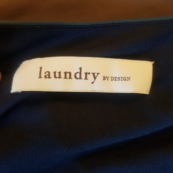 Laundry By Design Dress Size Small V Neckline Gold Green Trim Empire Striped - Picture 5 of 12